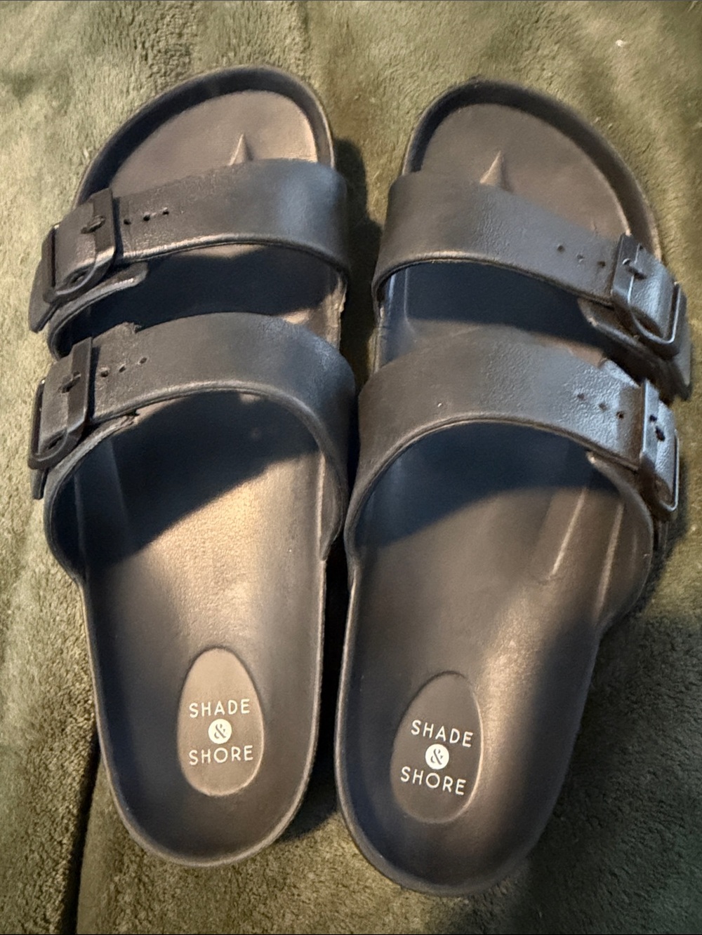 Shade & Shore Black Double-Strap Buckle Slides